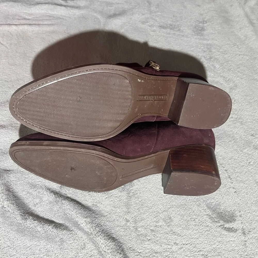 Tommy Hilfiger Ankle Boots Womens 9.5 Burgundy Suede Block Heel Zipper